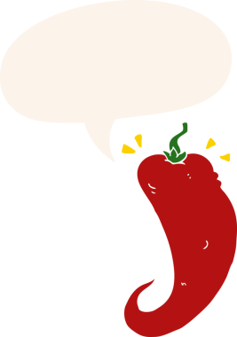 bir insan tarafından çizilmiş, konuşma baloncuklu kırmızı biber çizgi filmi.