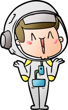 Mutlu astronot çizgi filmi bir insan tarafından çizilmiş omuz silkiyor.