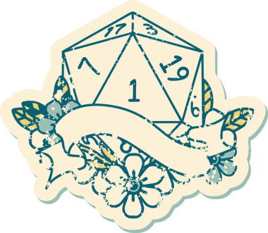 Retro Dövme Biçimi Doğal Bir d20 zar bir insan tarafından çizildi