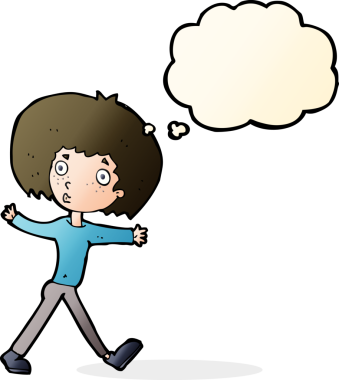 Bir insan tarafından çizilmiş düşünce baloncuğuyla yürüyen bir adam şaşırdı.