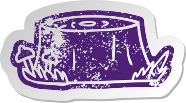 Bir insan tarafından çizilmiş bir ağaç kütüğünün sıkıntılı eski çizgi film etiketi