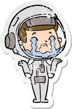 Bir insan tarafından çizilmiş ağlayan bir astronotun sıkıntılı çıkartması.