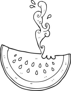 Bir insan tarafından çizilmiş siyah beyaz karpuz dilimi.