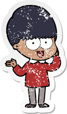 Bir insan tarafından çizilmiş mutlu çizgi film çocuğunun sıkıntılı çıkartması.