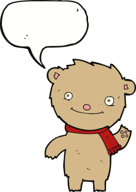 Bir insan tarafından çizilmiş konuşma baloncuklu şirin oyuncak ayı.