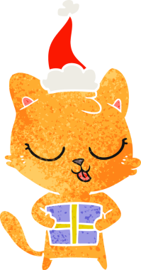 Bir insan tarafından çizilmiş Noel Baba şapkası takan bir kedinin eski çizgi filmi.