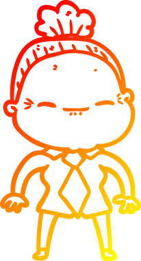 Bir insan tarafından çizilmiş barışçıl, yaşlı bir kadının sıcak çizgi çizimi.