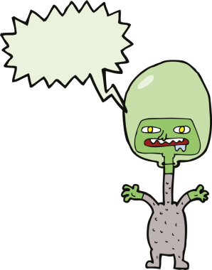 Bir insan tarafından çizilmiş konuşma balonu olan uzay yaratığı çizgi filmi.