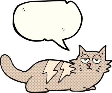 Bir insan tarafından çizilmiş serbest çizilmiş çizgi roman konuşma balonu çizgi film kedisi.