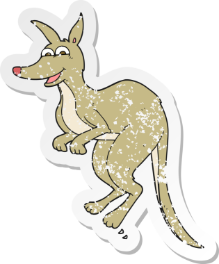 Bir insan tarafından çizilmiş karikatür kangurusunun gerilimli yapıştırması.