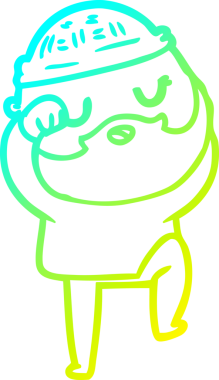 Bir insan tarafından çizilmiş sakallı bir çizgi film karakteri.