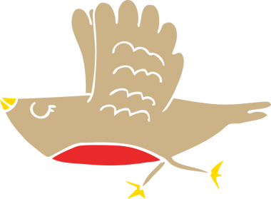 Bir insan tarafından çizilmiş düz renkli çizgi film kuşu