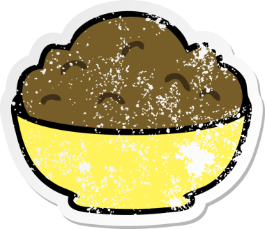 Bir insan tarafından çizilmiş garip bir el çizimi pudingin sıkıntılı çıkartması.