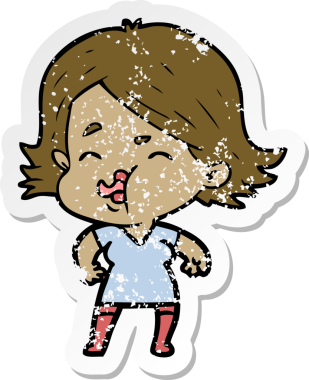 Bir insan tarafından çizilmiş karikatür kızının sıkıntılı çıkartması.