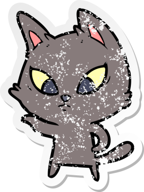 Bir insan tarafından çizilmiş kafası karışmış bir çizgi film kedisinin sıkıntılı çıkartması.