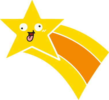 Bir insan tarafından çizilmiş gökkuşağı yıldızının düz renkli retro karikatürü