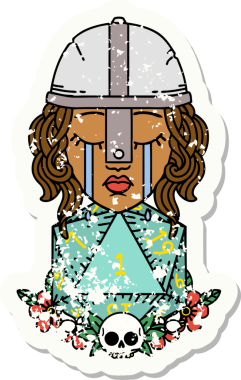 Retro Dövme Tarzı Ağlayan İnsan Dövüşçüsü Bir insan tarafından çizilmiş doğal bir D20 ruloyla