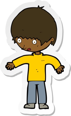 Bir insan tarafından çizilmiş, kafası karışmış bir çocuğun çıkartması.