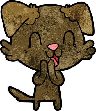 Bir insan tarafından çizilmiş gülen çizgi film köpeği.