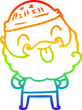 Gökkuşağı gradyan çizgisi sakallı bir adamın bir insan tarafından çizilmiş dili.