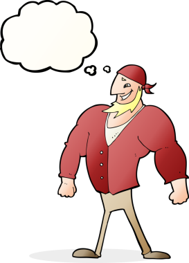 Bir insan tarafından çizilmiş düşünce baloncuğu olan erkek bir denizci.