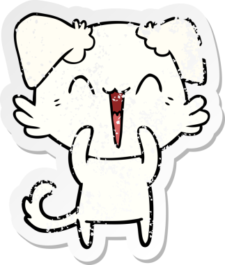 Bir insan tarafından çizilmiş mutlu küçük bir köpek çizgi filminin sıkıntılı çıkartması.