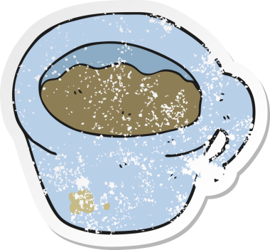 Bir insan tarafından çizilmiş bir kahve fincanının gerilimli retro yapıştırması.