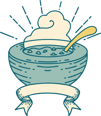 Bir insan tarafından çizilmiş dövmeli çorba kasesi.