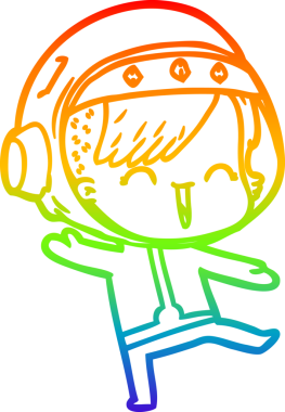 Gökkuşağı gradyan çizimi mutlu bir uzay kızının çizimi bir insan tarafından çizilmiş