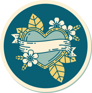 Bir insan tarafından çizilmiş geleneksel bir kalp ve bayrak stili dövme çıkartması.