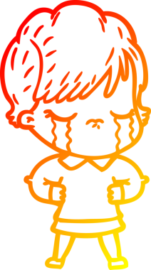 Bir insan tarafından çizilmiş, ağlayan bir çizgi kadın çizimi.