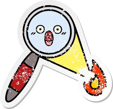 Bir insan tarafından çizilmiş sevimli bir çizgi film büyüteçinin sıkıntılı çıkartması.