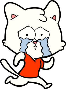 Bir insan tarafından çizilmiş ağlayan çizgi film kedisi.