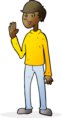 Bir insan tarafından çizilmiş çizgi film el sallayan adam.