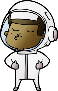 Bir insan tarafından çizilmiş kendine güvenen bir astronot çizgi filmi.