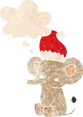 Düşünce baloncuklu şirin noel fili grunge dertli eski moda bir insan tarafından çizilmiş