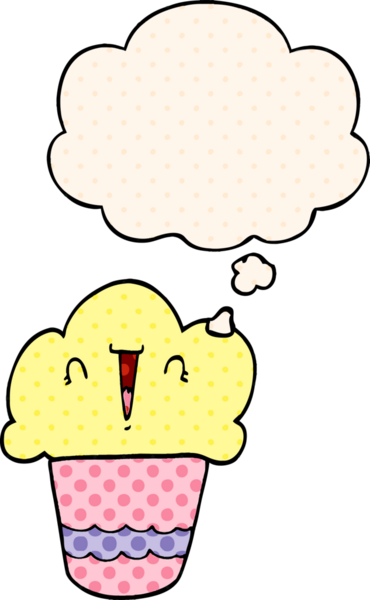 Bir insan tarafından çizilmiş, yüzünde düşünce kabarcığı olan çizgi film keki.