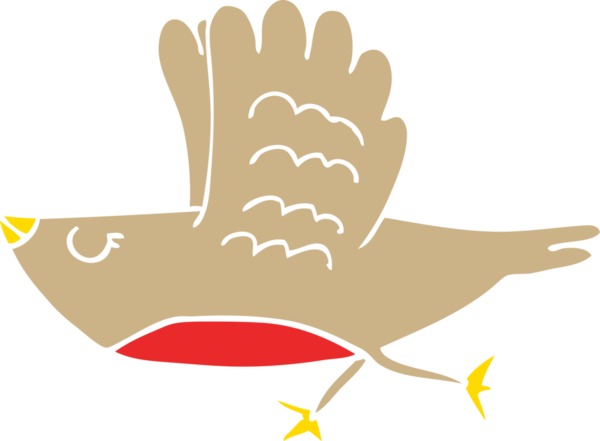 Bir insan tarafından çizilmiş düz renkli çizgi film kuşu