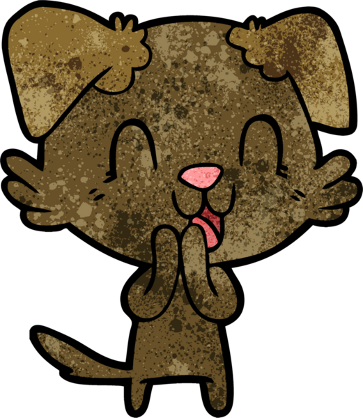 Bir insan tarafından çizilmiş gülen çizgi film köpeği.