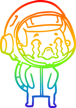 Gökkuşağı gradyan çizgi çizimi bir insan tarafından çizilmiş ağlayan astronot