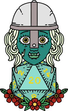 Retro Dövme Biçimi Bir insan tarafından çizilmiş 20 zarlı yarı ork savaşçı karakteri