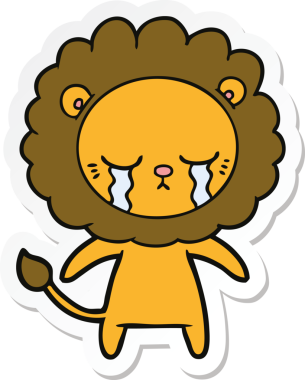 Bir insan tarafından çizilmiş ağlayan çizgi film aslanının çıkartması.