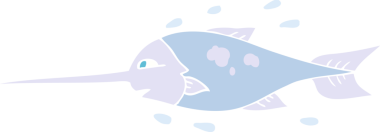 Bir insan tarafından çizilmiş kılıç balığının düz renk çizimi