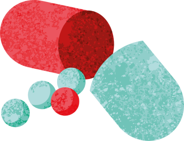 Bir insan tarafından çizilmiş açık kapsül hapının düz renk çizimi