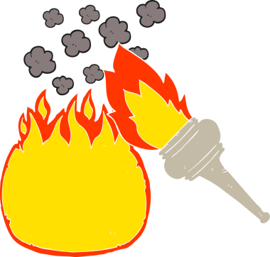 Bir insan tarafından çizilen yanan meşalenin düz renk çizimi