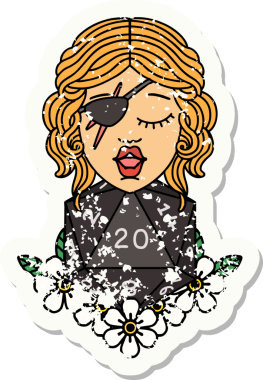 Bir insan tarafından çizilmiş doğal yirmi zarlı bir dolandırıcının grunge etiketi.