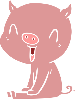 Bir insan tarafından çizilmiş mutlu düz renkli çizgi film domuz.