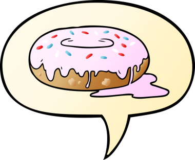 Bir insan tarafından çizilmiş, konuşma baloncuklu çizgi film donutu.
