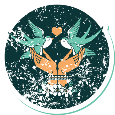 Bir insan tarafından çizilmiş ellerin ve kırlangıçların sembolik dövmeli görüntüsü