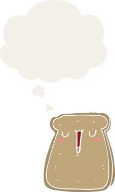 Düşünce baloncuğu olan bir insan tarafından çizilmiş çizgi film tostu.